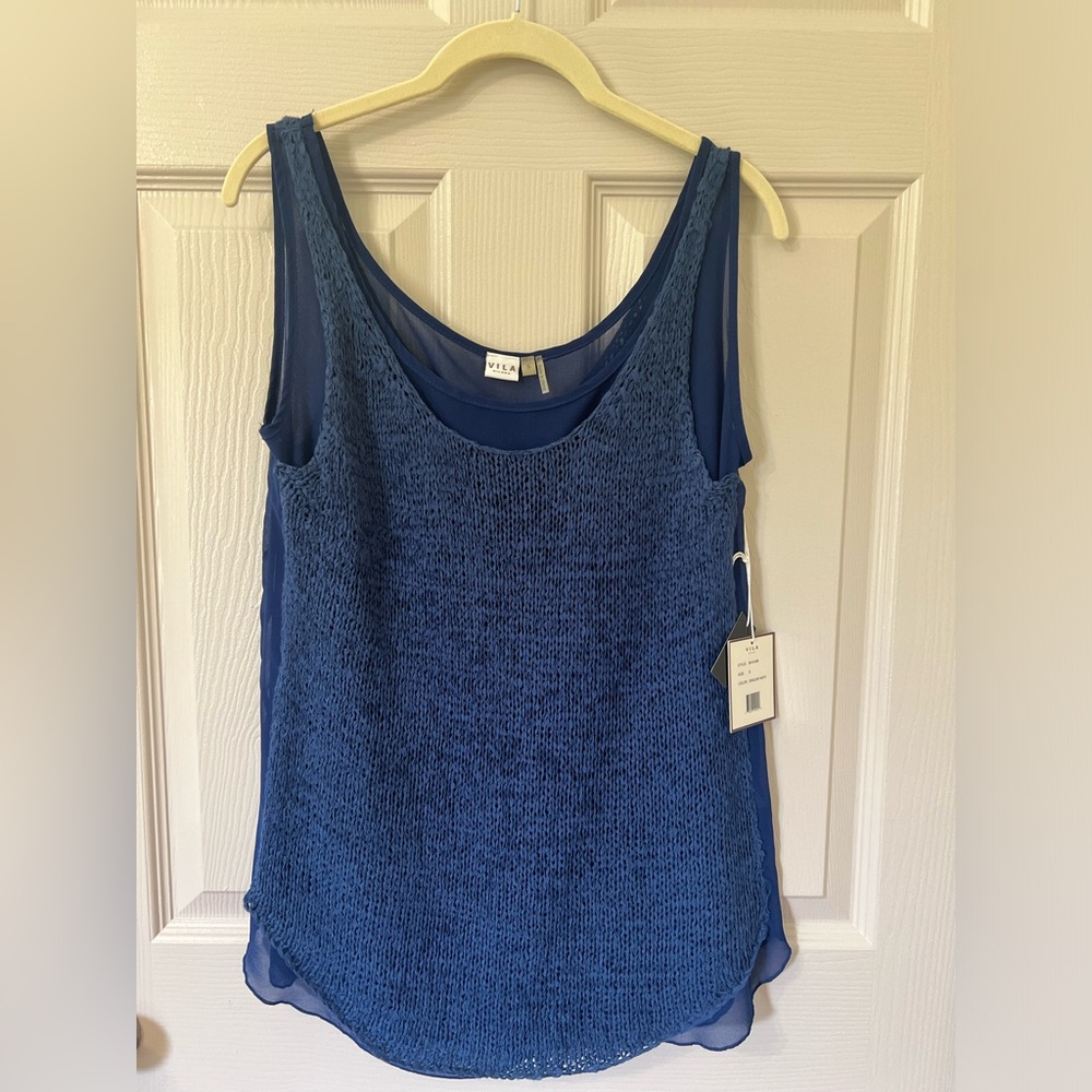 Vila Milano Double Layered Knit Top Navy Blue